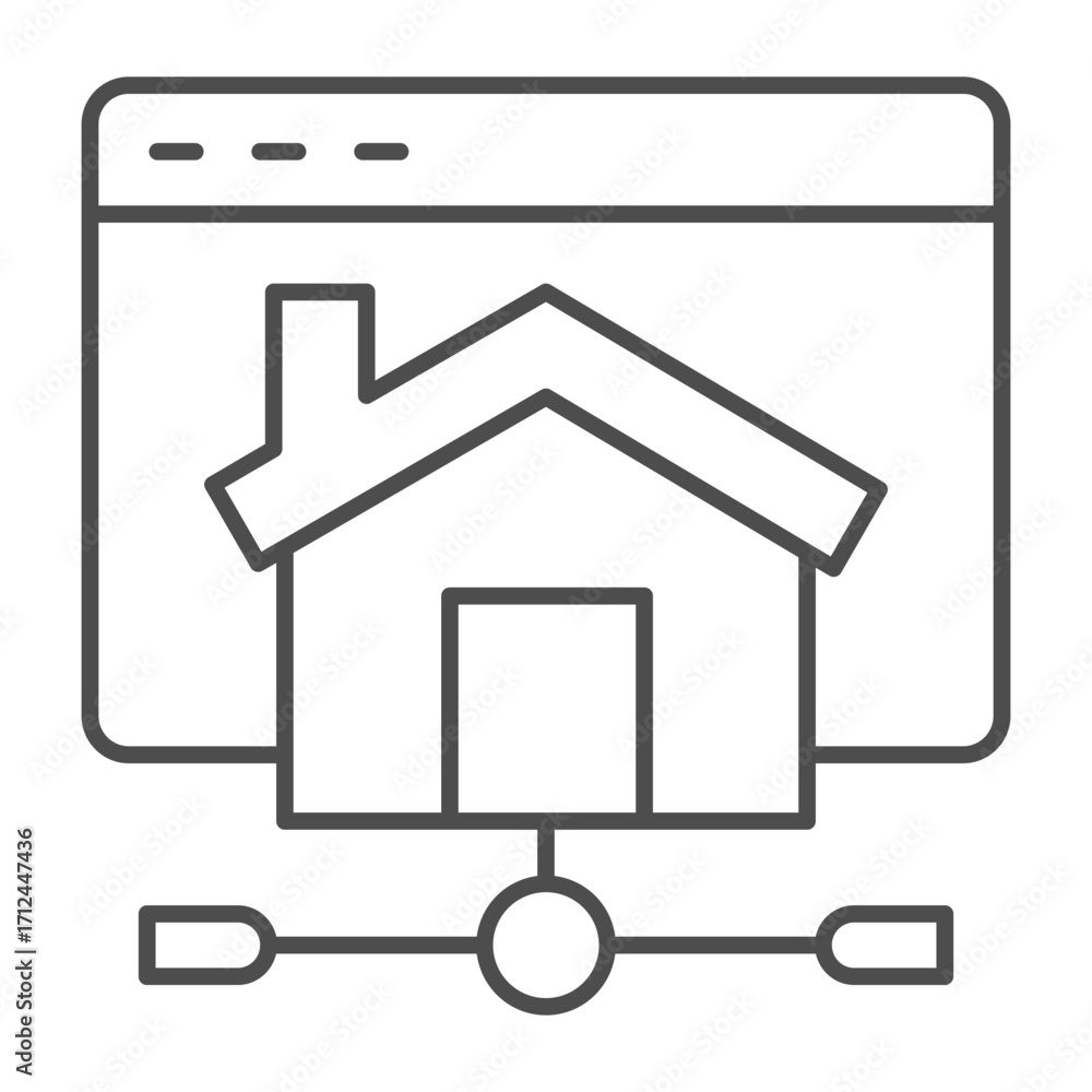 Aufkleber house, network website thin line icon, remote work concept, home wired internet connection vector si