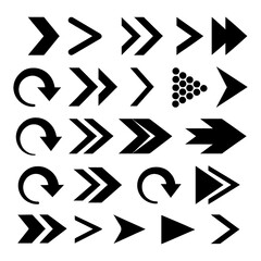 Collection of arrow symbols in bold black silhouette graphic style, Transparent Background