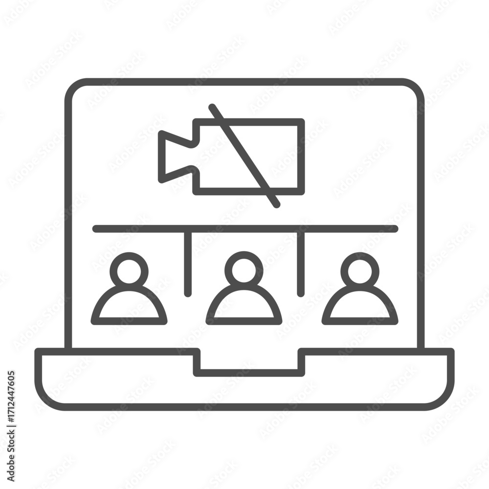 Aufkleber online meeting on laptop without web camera thin line icon, videoconference issue concept, vector si