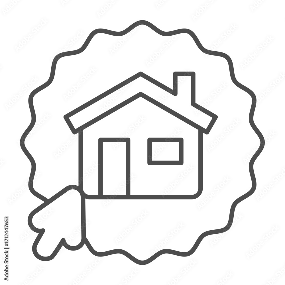 Aufkleber sticker with house and mouse pointer thin line icon, work from home concept, remote job vector sign 