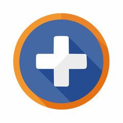 Fototapeta premium Vibrant flat design plus sign icon, encased in a blue circle with an orange outline, symbolizing addition, creation, and positive action for contemporary user interfaces