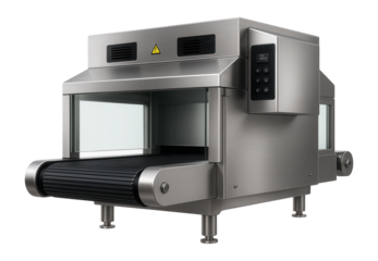 Microwave pasteurizer with a conveyor system and shielding panels for a ready-meal manufacturer