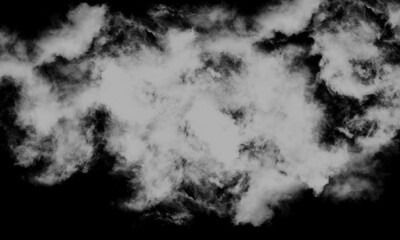Abstract white smoke or fog swirling against a stark black background, creating a dramatic and ethereal atmosphere