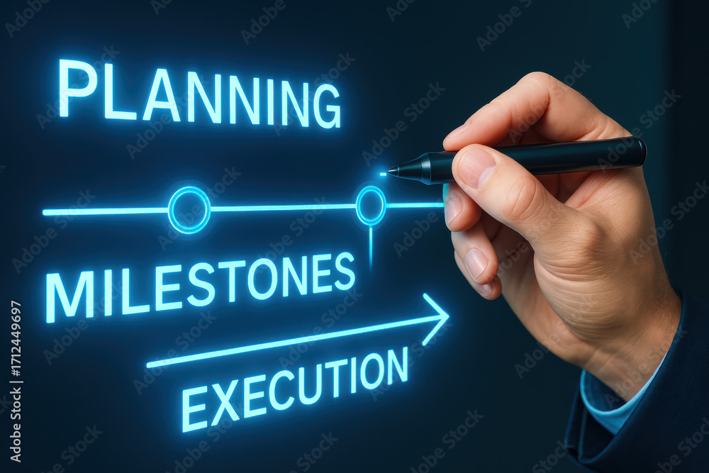 Aufkleber planning milestones and execution inspire progress through strategy and project management with glow