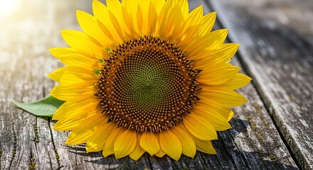 Beautiful Sunflower on Wooden Surface.