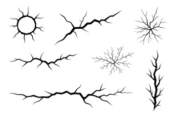 Crack and explosion silhouette shapes in grunge style, Transparent Background