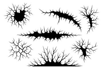 Crack and explosion silhouette shapes in grunge style, Transparent Background