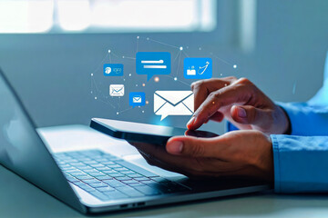 Modern AI chatbot interface for customer support with mobile chat and email, enabling smart and efficient communication