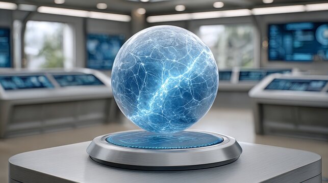 Dynamic digital network connection control room holographic globe futuristic environment abstract viewpoint of data