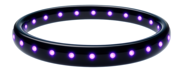 Floating elliptical band with a series of evenly spaced luminous nodes.