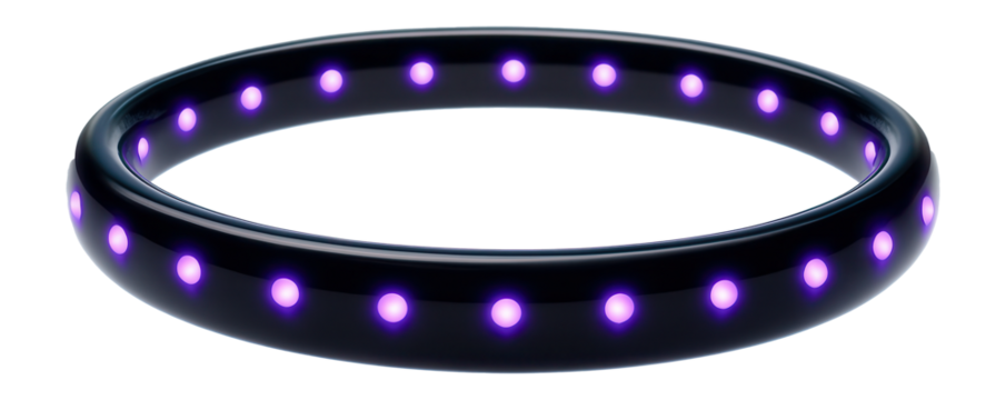 Floating elliptical band with a series of evenly spaced luminous nodes.