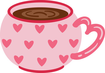 cute valentines heart cup of hot chocolate drink vector cartoon illustration