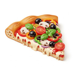 3D gluten free pizza slice with colorful vegetables and vegan cheese, healthy plant based meal, isolated view

