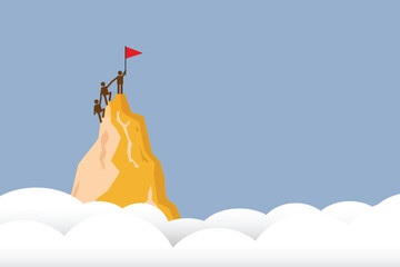 people running up a mountain, leadership, teamwork, success concept