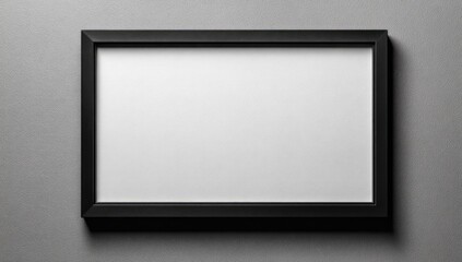Empty black picture frame on gray background