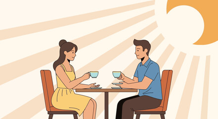 Obraz premium Couple Enjoying Coffee Date At Restaurant At Sunny Day, Relationship Moments