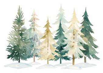 Obraz premium Simple christmas trees with snow coverd illustration watercolor pine.