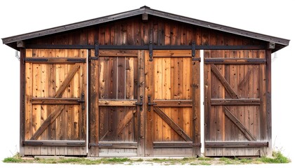 Rustic wooden shed with large doors