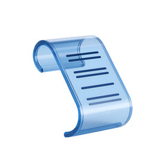 3d icon of  modern, transparent, blue document with content 