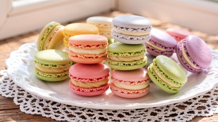 A Delicious Array of Colorful Macarons on a Delicate Plate, Perfect for an Afternoon Treat and Sweet Indulgence.