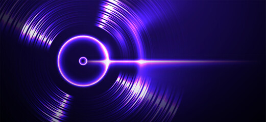 Abstract glowing purple sound waves and light beam