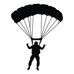 Silhouette of a parachutist descending with open parachute mid-air silhouette