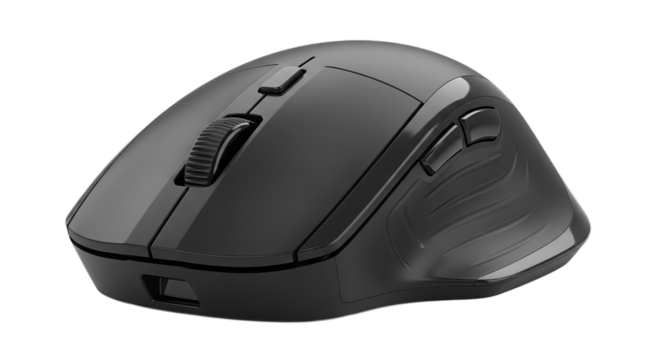 Modern Wireless Computer Mouse Ergonomic Design Black On Black Background