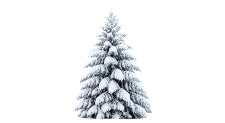 Snow covered christmas tree isolated on transparent background