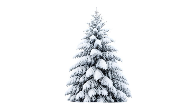 Snow covered christmas tree isolated on transparent background