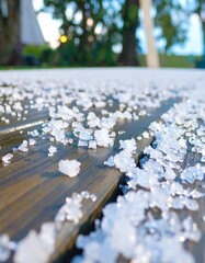 Ice crystals on a wooden deck