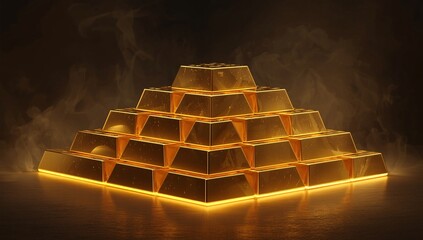 Gold Bars Pyramid with Neon Edge Highlights
