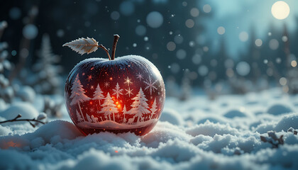 red apple on snow
