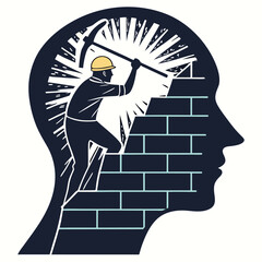 Building a growth mindset, A man building a stairway in his mind with a pickaxe, Vector illustration - Generative AI

