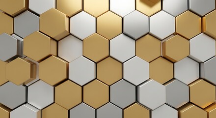 Abstract Gold and Silver Hexagon Pattern Background.