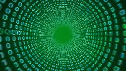 A futuristic digital data vortex composed of glowing binary code, rapidly swirling on a green screen footage, dynamic, rapidly swirling - Powered by Adobe