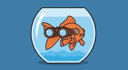 Curious Goldfish Seeking Perspective, Using Binoculars and A Monocle to Enhance Observation