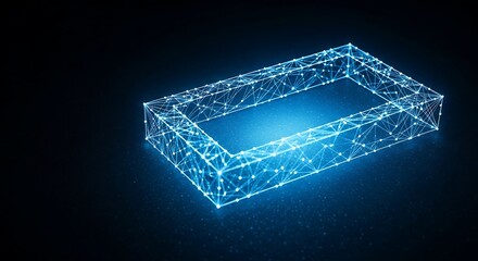 Abstract Blue Glowing Wireframe Rectangular Box.