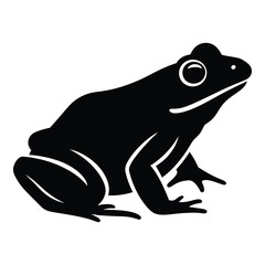 Black silhouette of a sitting frog with white eyes detailed for nature art silhouette