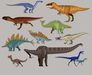 Dinosaur species icons colorful cartoon sketch