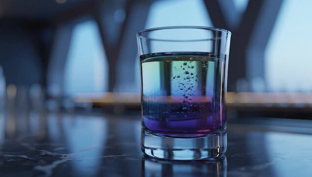 vibrant layered drink bubbling in modern bar setting