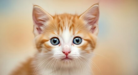 Fototapeta premium Adorable Orange Tabby Kitten with Striking Blue Eyes Close-Up.