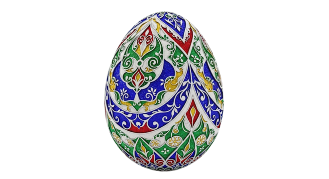 Intricately Decorated Easter Egg with Traditional Patterns Isolated on Black Background