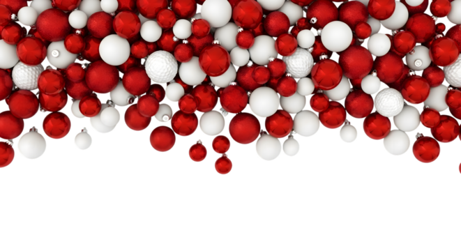 Pile of red and white christmas baubles isolated on transparent background