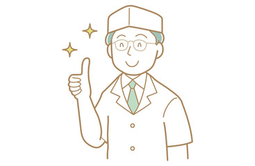 サムズアップのポーズをする割烹の職人・板前さんのイラスト