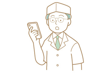 スマホを眺める割烹の職人・板前さんのイラスト