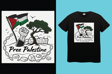 Free Palestine Message with Palestinian Flag. Palestinian Flag with Free Palestine Text.