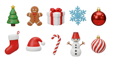 Collection of christmas icons isolated on transparent background