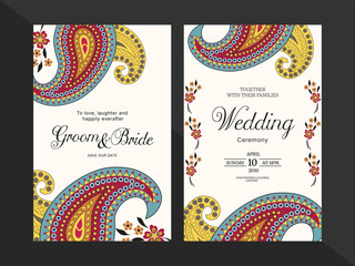 Indian Wedding Invitation Card with Colorful Paisley Patterns