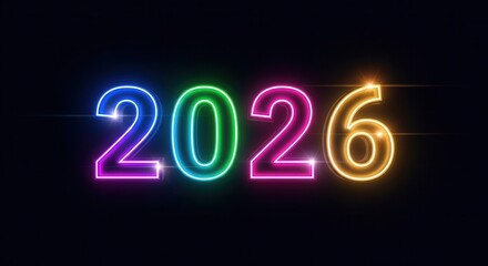 Future Year 2026 Neon Glow Digital Countdown Futuristic Celebration