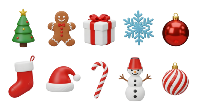 Collection of christmas icons isolated on transparent background